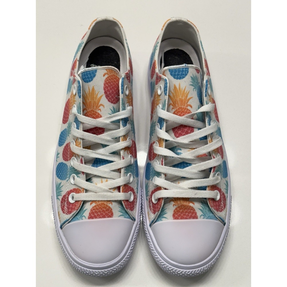 RAAD Shop Mens Pineapple Print Canvas Low Top Sneakers White Tropical Size 10M